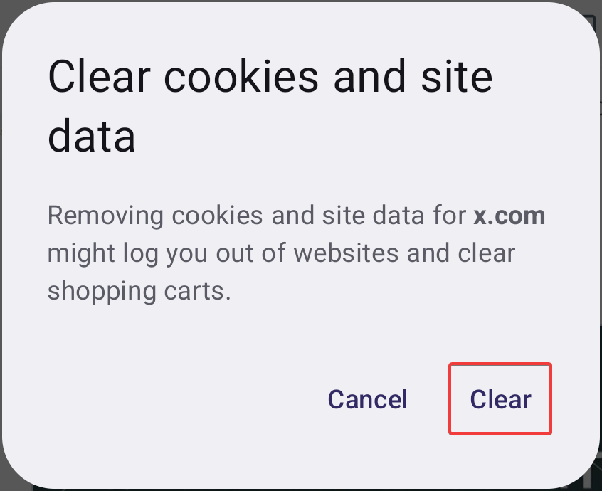 Confirmation dialog with Clear button highlighted